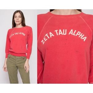 S| 1960s Zeta Tau Alpha Sorority Sweatshirt - Petite Small | Vintage 60s Raglan